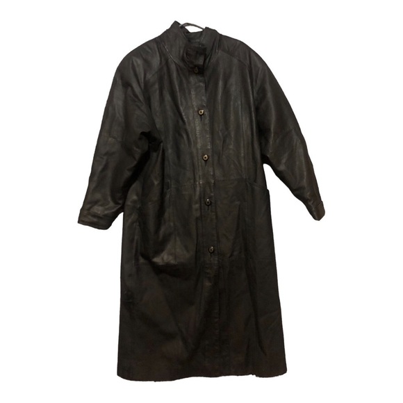 Jackets & Blazers - - Women’s Full Length Genuine Black Leather  Coat Size M